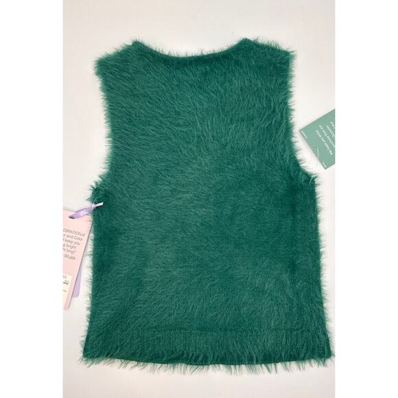 Johnny Wujek Juniors Fuzzy Knit Top XS Teal with Rhinestone Heart Accents - Picture 4 of 6